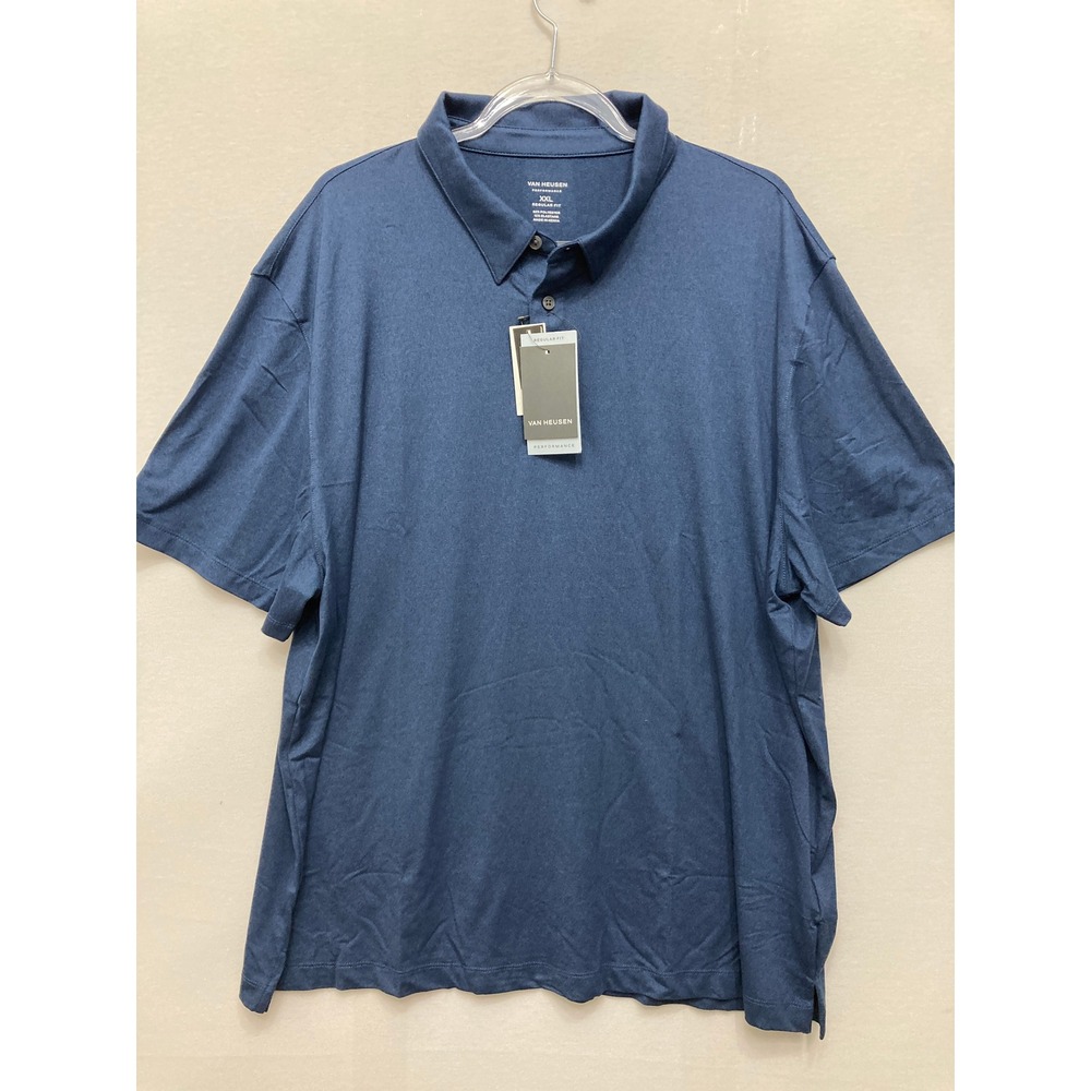 New Van Heusen Performance Polo Shirt XXL Blue Regular Fit Short Sleeve Stretch